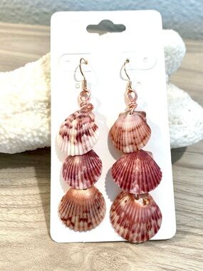 37. Handmade Melbourne Beach, FL Calico Scallop Shell Drop Earrings